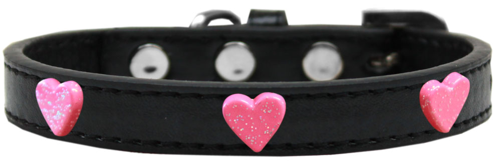 Pink Glitter Heart Widget Dog Collar Black Size 10
